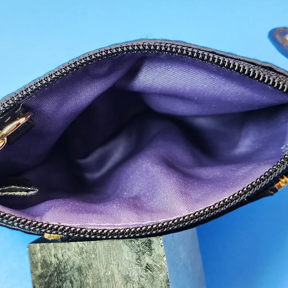 Coach Black Satin Coin Pouch with Gold Logo Trim